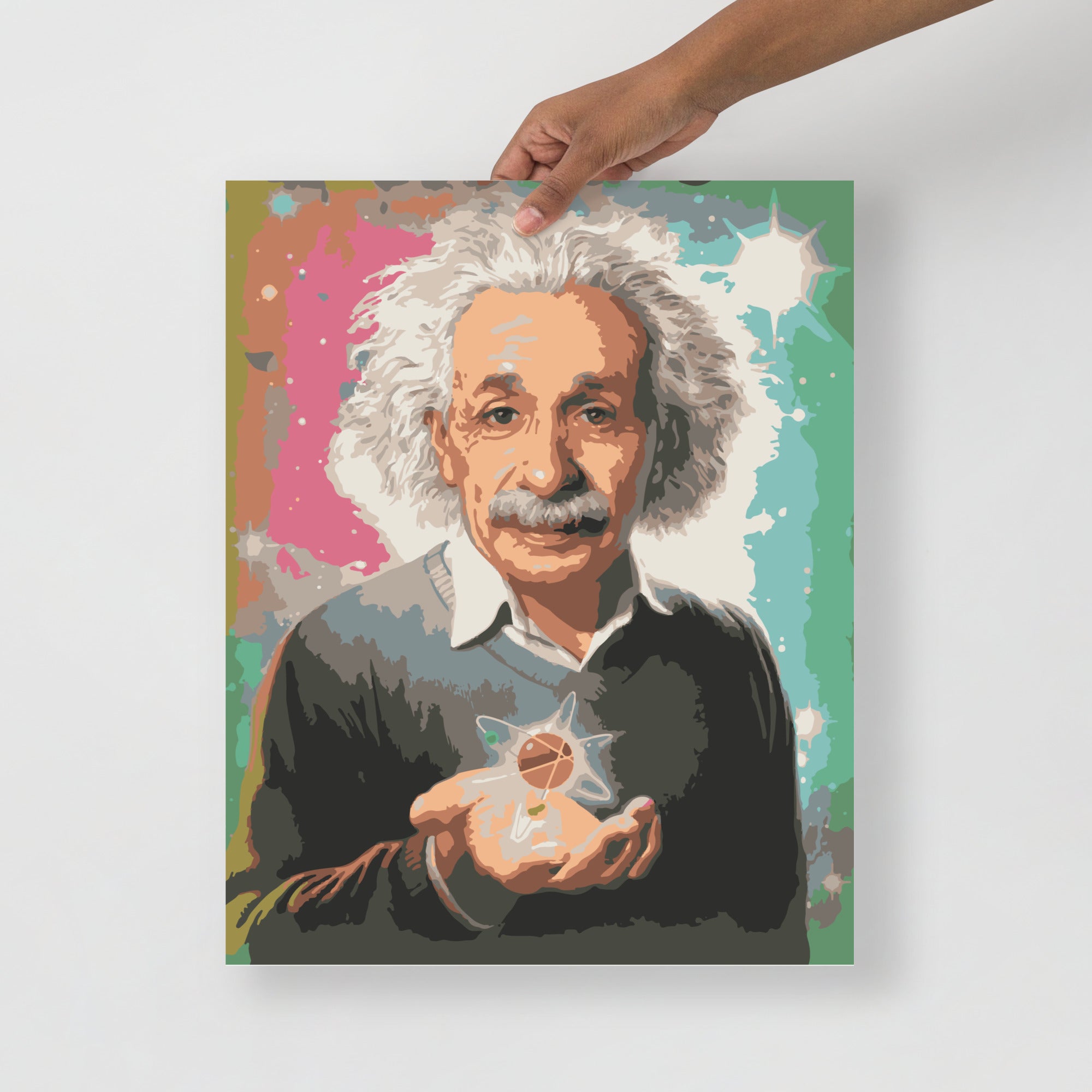 Albert Einstein Holding the Universe Poster, Graphics, Hand Drawn, Gen ...